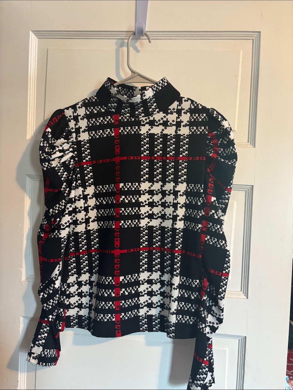 SHEIN Black, White & Red Plaid Mock Neck Sweater